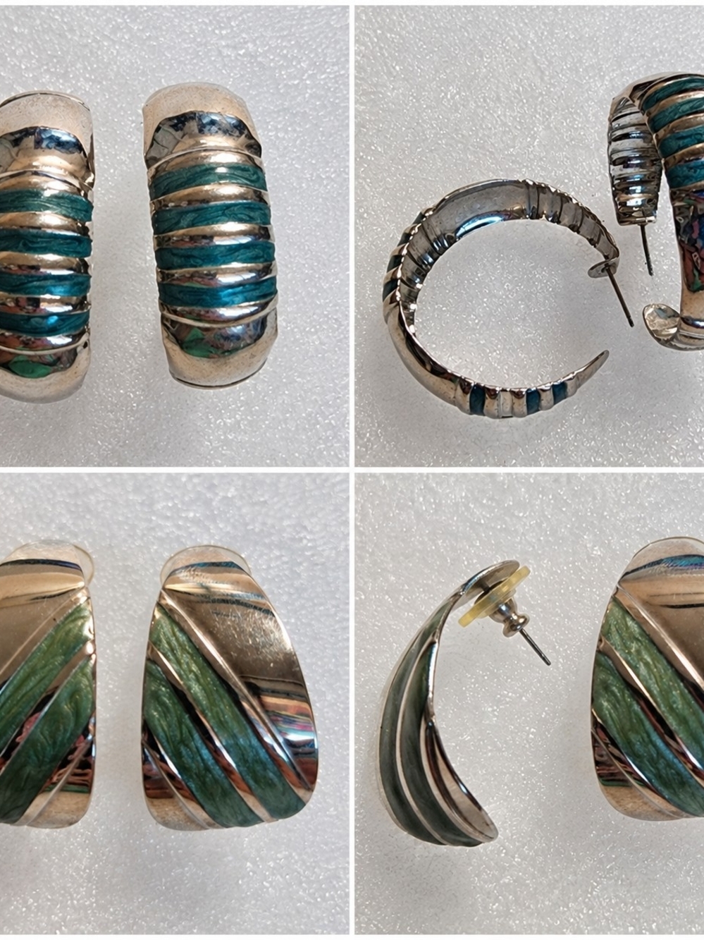 Lightweight Green & Silver Tone Earrings Lot of 2 Pairs Hoop & Drop